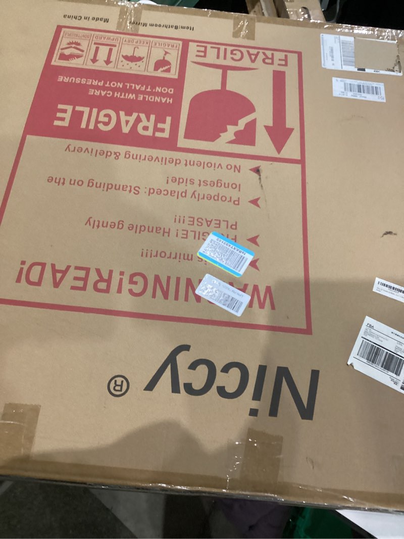 Condition photo showing New/Like New for Niccy 32" Round LED Bathroom Backlit Mirror with Lights, Gold Frame Lighted Bathroom Vanity Mirrors for Wall Circle Mirror with Anti-Fog, Light Up Mirrors 3 Color ShatterProof Gold 32"L x 32"W