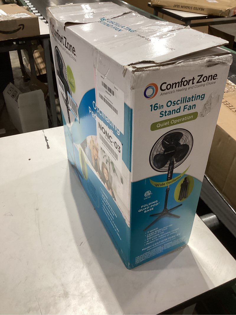 Condition photo showing Good Condition for Comfort Zone Electric Oscillating Pedestal Fan, Stand Fan, 16 inch, 3 Speed, 90 Degree Oscillating Head, Adjustable Height and Tilt, Airflow 7.48 ft/sec, Ideal for Home, Bedroom & Office, CZST161BTEBK Black Classic