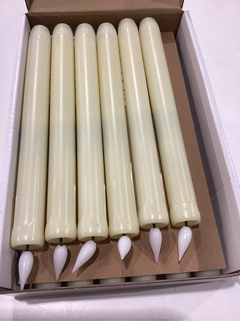 Condition photo showing New/Like New for homemory 12 pcs plastic flameless taper candles with remote timer dimmer, ivory led candlesticks with flickering flame light, lifelike taper candles battery operated for indoor decoration 9.6 inches ivory pack of 12