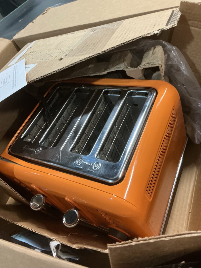 Condition photo showing As Is for Roter Mond Toaster 4 Slice Retro Stainless Steel with Extra Wide Slots Bagel, Defrost, Reheat Function, Dual Independent Control Panel, Removable Crumb Tray, 6 Browning Levels, Cream White