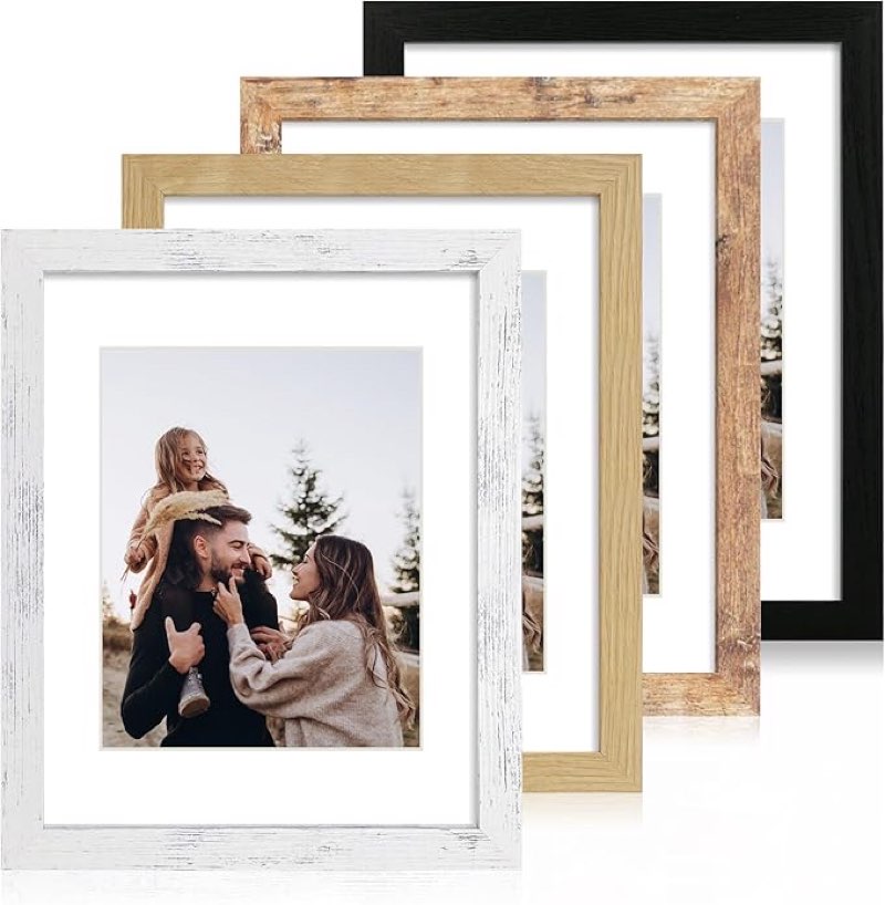 irahmen 11x14 picture frame set of 4 with tempered glass, rustic frame display 8x10 pictures with mat or 11 x 14 without mat, wooden photo frames for wall mounting brown 11x14