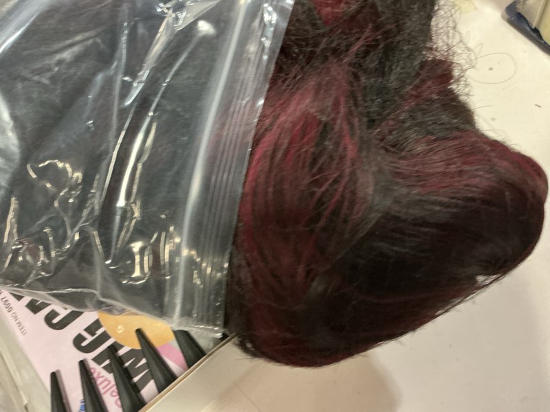 Condition photo showing Good Condition for black mixed red lace front wig for women 5x4x1 lace hairline long wavy middle part glueless wear and go wig heat resistant synthetic wigs for daily party use 24in