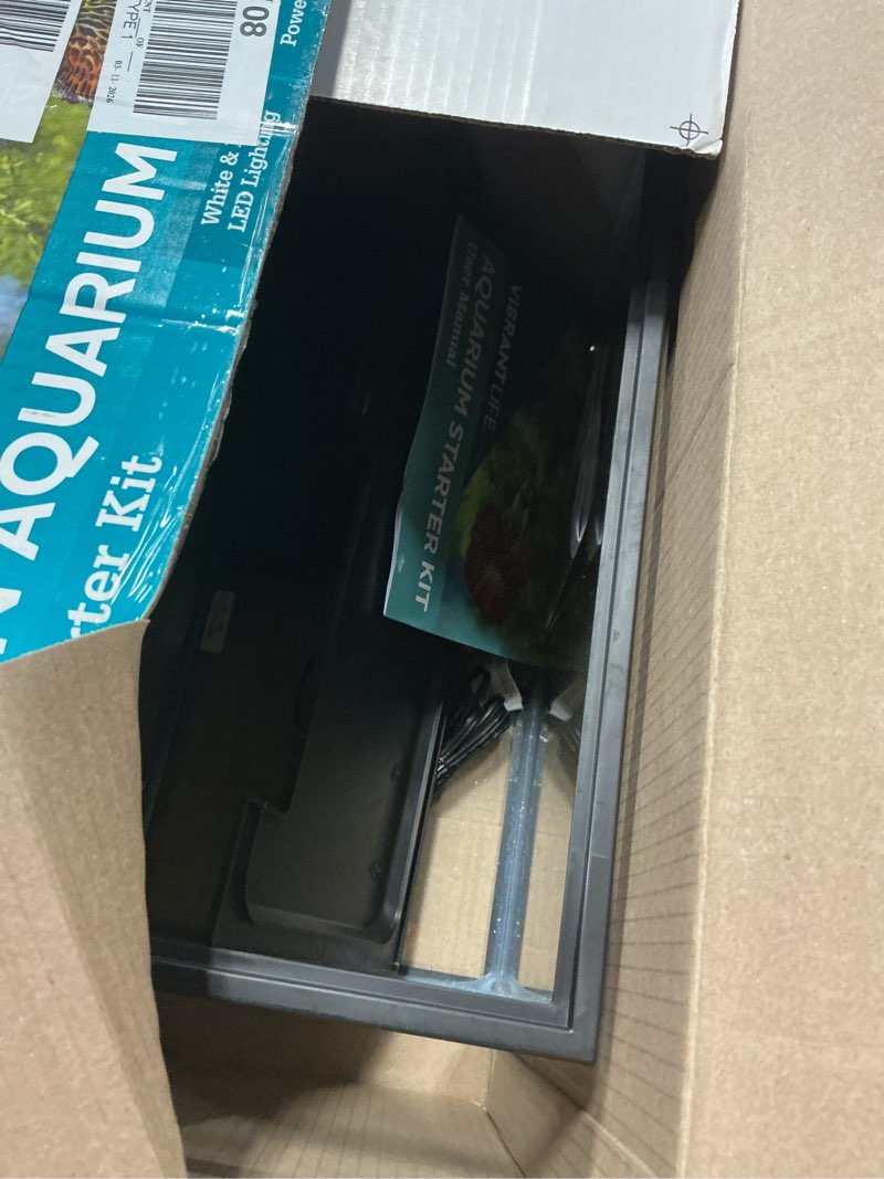 Condition photo showing As Is for vibrant life 5 gallon aquarium starter kit with blue & white led lights