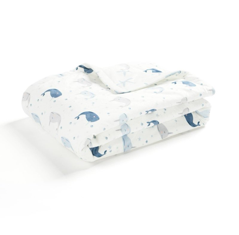 Lush Decor Narwhal Starfish Reversible Soft & Plush Oversized Baby Blanket, 50" x 36", Blue & Gray