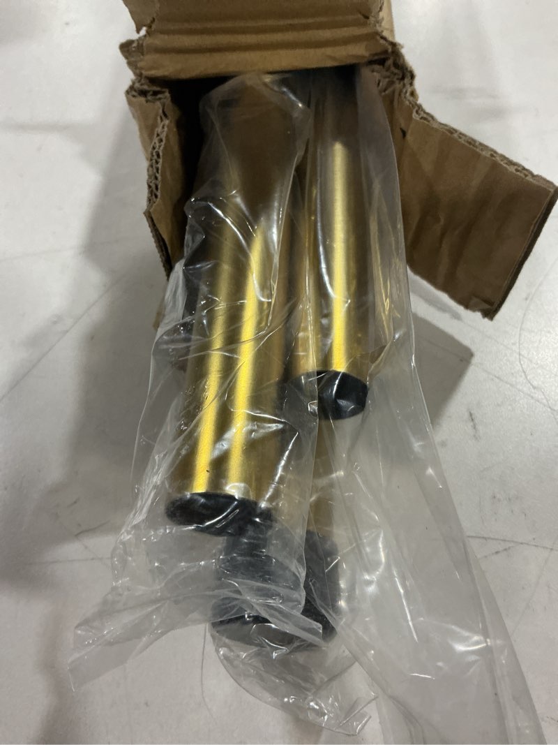 Condition photo showing As Is for warm gold curtain rods for windows 28 to 48",1 inch disc wrap around curtain rod with aluminum finials and brackets,no screw disassembly adjustable blackout curved room darkening curtain rod 28-48" warm gold