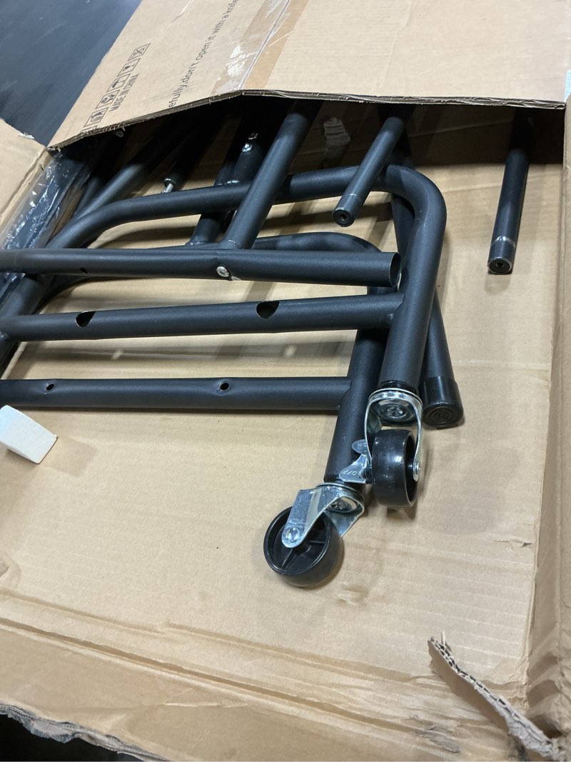 Condition photo showing Good Condition for heavy duty clothes rack for hanging clothes, double rods clothing rack with lockable wheels, rolling garment racks with shelf, easy to assemble, black black doule rods