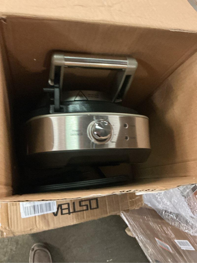 Condition photo showing As Is for breville bwm520xl no-mess classic round waffle maker, brushed stainless steel