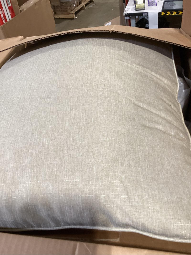 Condition photo showing As Is for outdoor chair cushions set of 4, faux linen patio furniture cushions, water resistant backrest and deep seat cushion set with ties, removable cover, non-slip bottom, 24 x 24 inch, nature nature 4p/24*24 + 24*22 inch