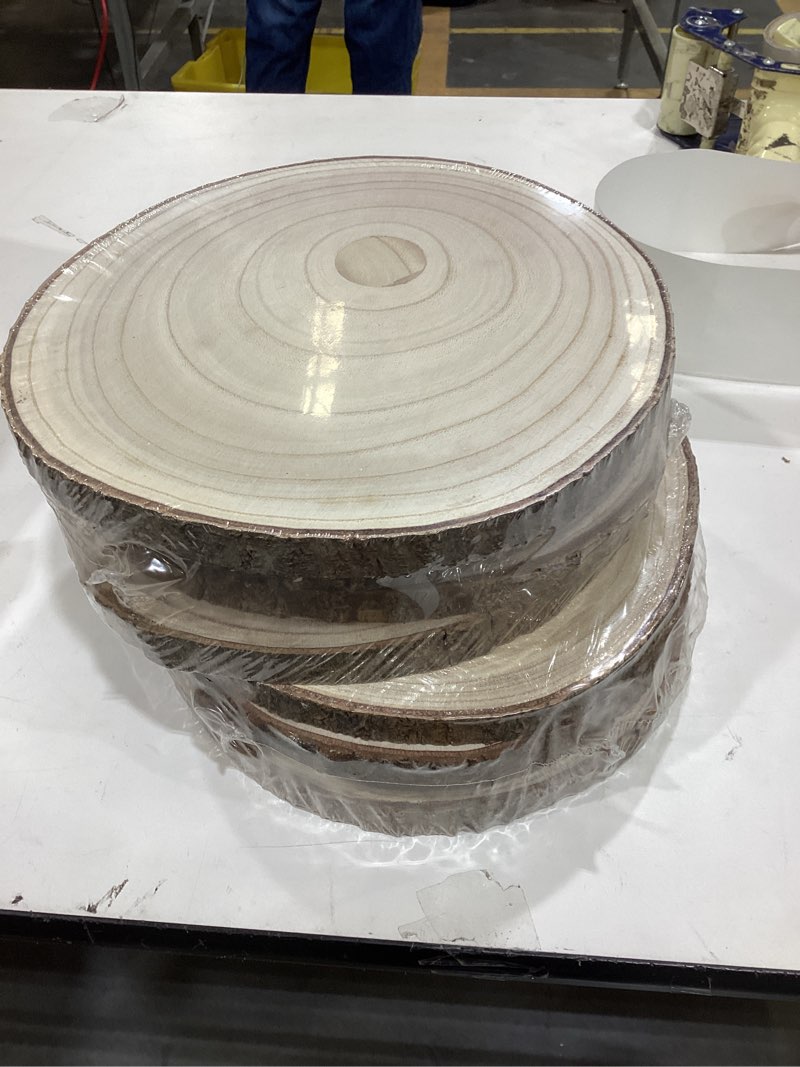 Condition photo showing New/Like New for Adrattnay 8pcs Wood Slices for Centerpieces 10-12 Inches, Round Paulownia Wood Circles for Centrepiece, Rustic Wedding, Baby Shower, Party, Home Decoration and DIY Crafts beige 10-12in