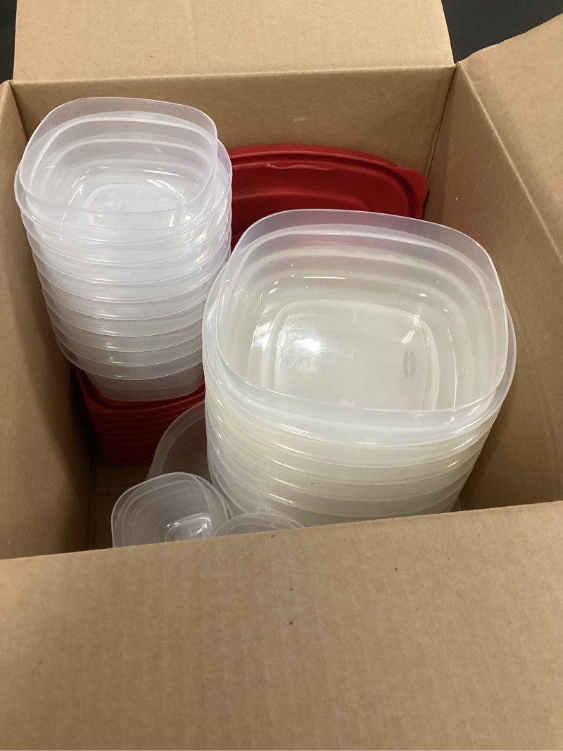Condition photo showing As Is for rubbermaid 50-piece easyfindlids vented food storage set