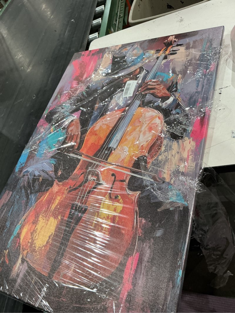 Condition photo showing Good Condition for swqylb black music wall art abstract jazz wall decor african american painting canvas musical instruments pictures classroom music men room decor framed (black, (24.00" x 36.00")) black 24.00" x 36.00"