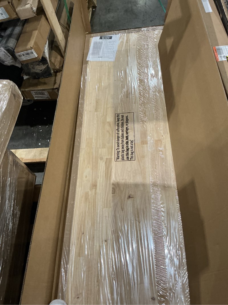 Condition photo showing Good Condition for 6 ft. l x 25 in. d unfinished hevea solid wood butcher block countertop with square edge