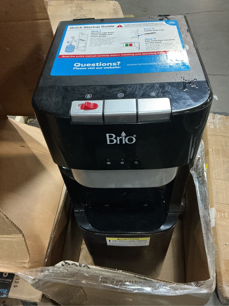 Condition photo showing As Is for Brio Bottom Loading Water Cooler Dispenser for 5 Gallon Bottles - 3 Temperatures with Hot, Room & Cold Spouts, Child Safety Lock, LED Display with Empty Bottle Alert, Stainless Steel