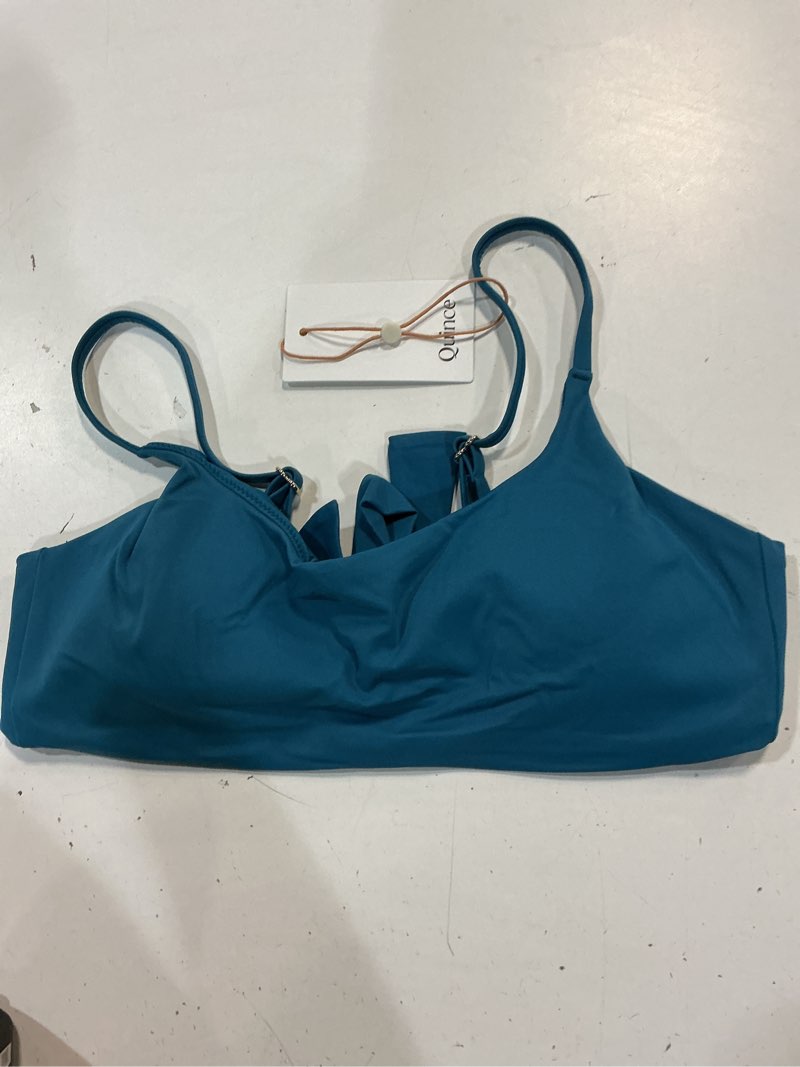 Condition photo showing New/Like New for italian scoop neck bikini top, m, lagoon teal blue