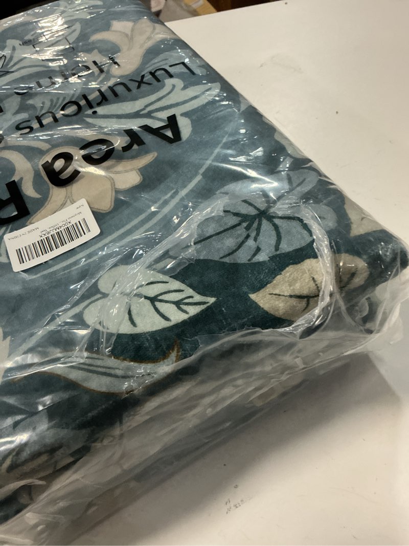 Condition photo showing Good Condition for moynesa floral washable rug, boho 5x7 area rugs for living room, non slip large dining room rug under table, botanical ultra thin floor carpet for bedroom home office, teal 5' x 7' (rectangular) teal