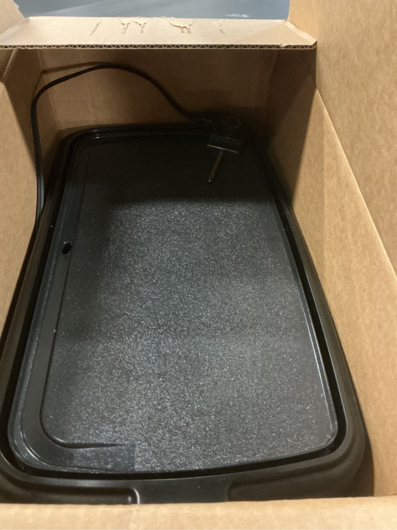 Condition photo showing As Is for Chefman XL Electric Griddle with Removable Temperature Control, Immersible Flat Top Grill, Burger, Eggs, Pancake Griddle, Nonstick Extra Large Cooking Surface, Slide Out Drip Tray, 10 x 20 Inch 10" x 20"