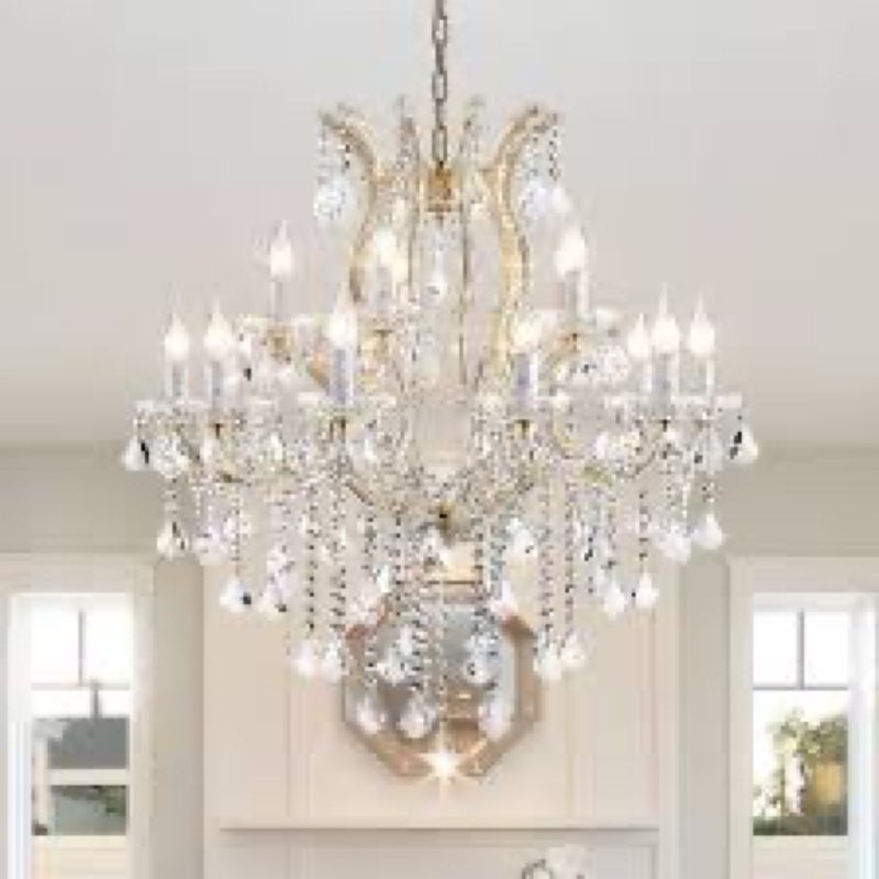 tmafon modern gold chandelier light fixture - large maria theresa crystal chandeliers for dining room, kitchen island, living room, bedroom, 15 lights, 2 layers 15-lights /gold