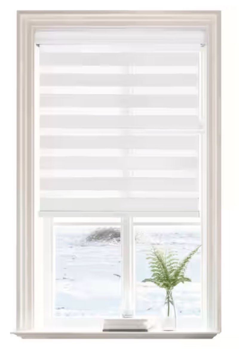 white polyester 18in.w x 48in.l light filtering cordless zebra fabric roller shades