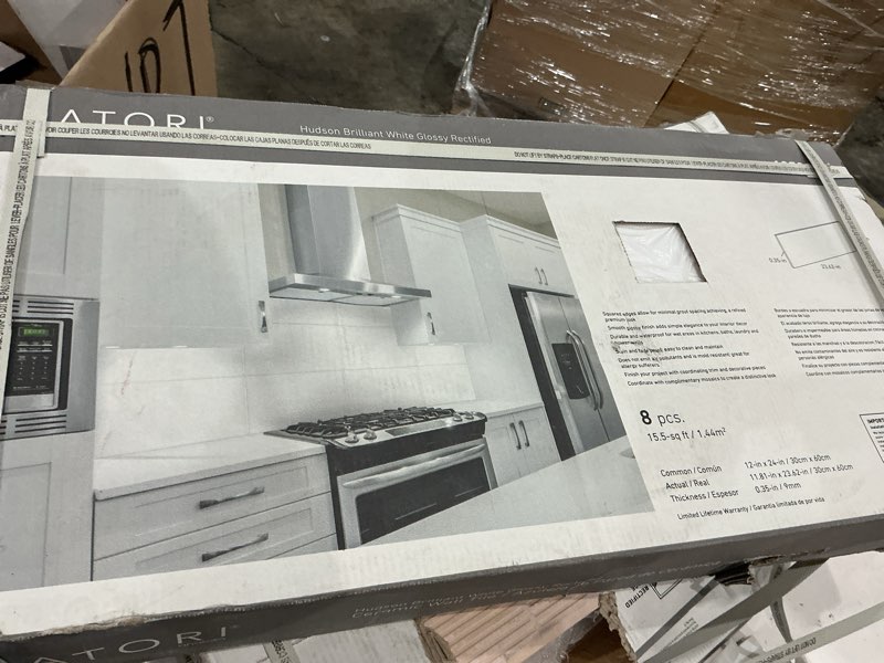 Condition photo showing As Is for satori hudson brilliant white 12-in x 24-in glossy ceramic subway wall tile ( 1.93-sq ft / piece )
