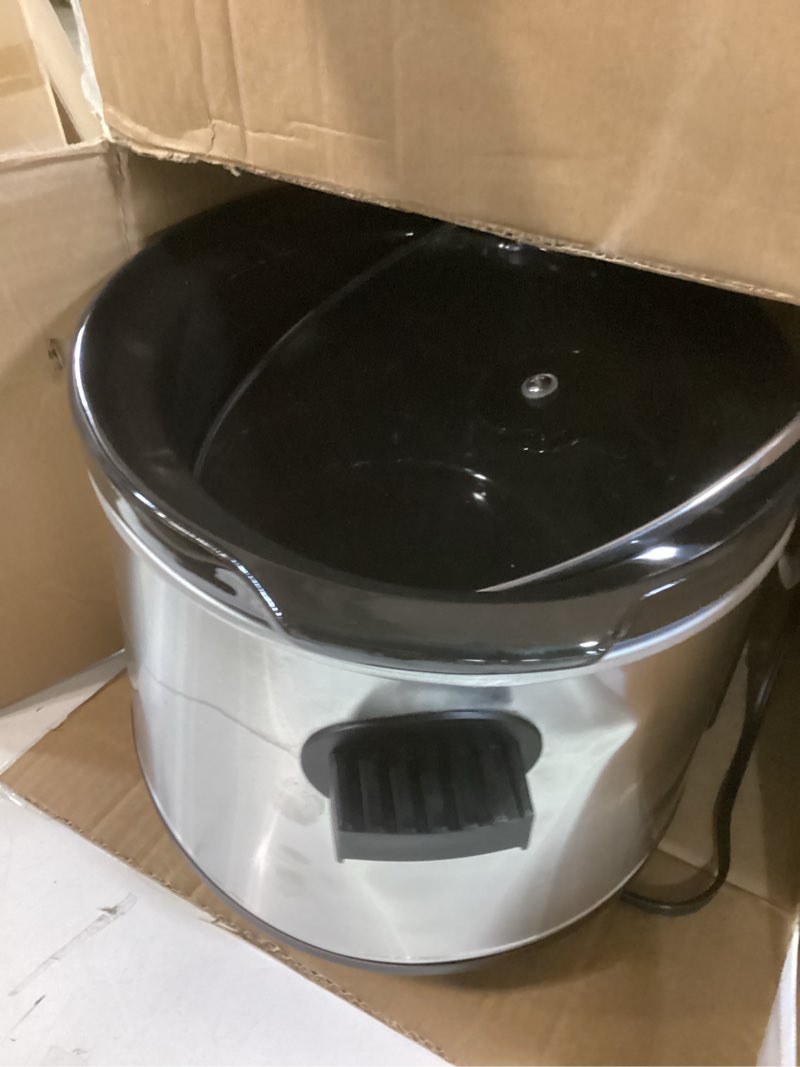 Condition photo showing As Is for Elite Gourmet MST-900D 8.5Qt Digital Programmable XL Jumbo Slow Cooker, Adjustable Temp, Entrees, Sauces, Stews & Dips, Dishwasher Safe Glass Lid & Crock, Stainless Steel Stainless Steel/Black