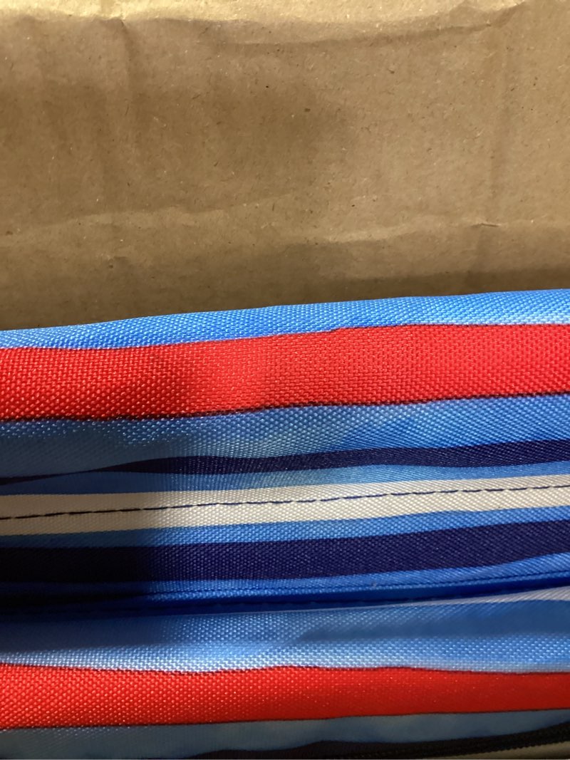 Condition photo showing Good Condition for tommy bahama 5-position classic lay flat folding backpack beach chair, aluminum, red, white, and blue stripe