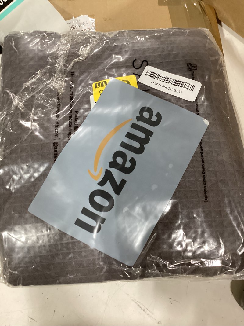 Condition photo showing New/Like New for salt earth gots certified 100% organic cotton throw blanket, 55" x 60" waffle blankets & throws for bed, throw blanket for couch, modern & cozy blanket, all season,comfy & soft blanket(charcoal grey) charcoal grey organic cotton - throw