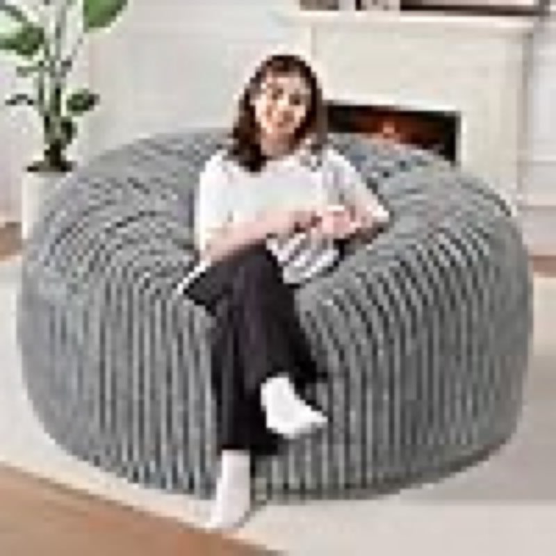 Homguava 4 FT Bean Bag Chair,4' Big Bean Bag,Large Bean Bag Chairs for Adults with Memory Foam Filled,Comfy Beanbag Chairs Soft Bean Bag Sofa with Dutch Corded Plush Cover-Grey