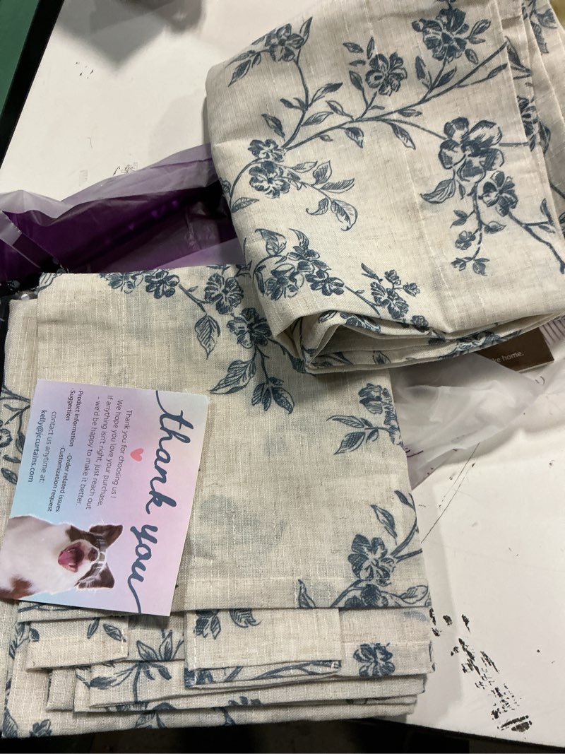 Condition photo showing Good Condition for jinchan blue floral linen curtains 63 inch country drapes back tab 2 panels | blue on beige, light filtering, farmhouse, rustic, flower, living room, bedroom, laundry, window treatment, home decor 38"w x 63"l (pack of 2) alisa blue on linen