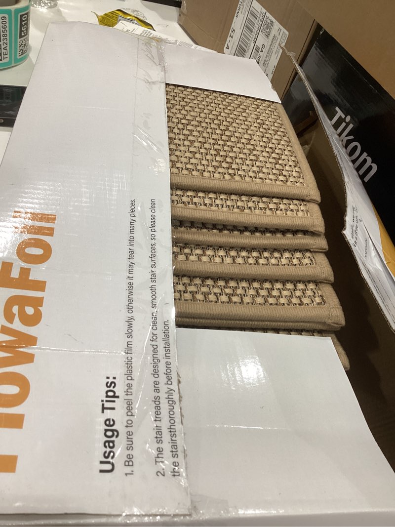Condition photo showing Good Condition for Stair Treads for Wooden Steps Indoor,8" X 30" (15 in Pack) Stair Treads Non Slip, Machine Washable for Kids Elders and Pets,Beige 8" x 30" Beige 15