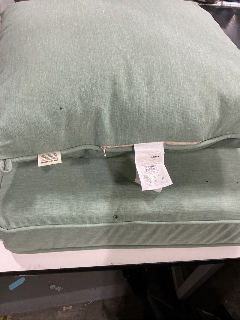 Condition photo showing As Is for allen + roth sage green deep seat patio chair cushion