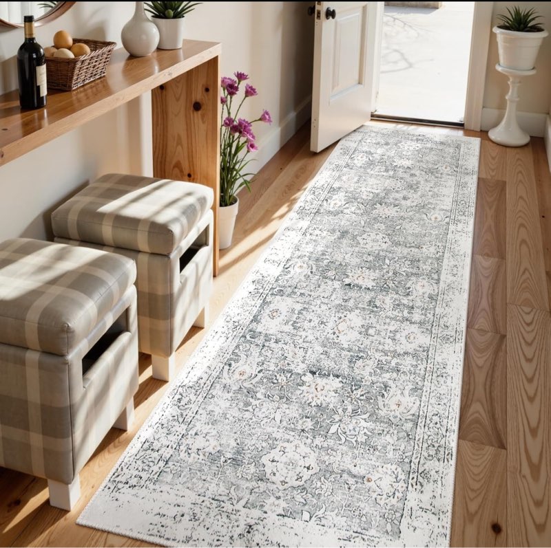 Lahome Vintage Floral Hallway Rug, 2.5X8 Kitchen Runner Rug Non Slip Ultra Thin Washable Runners,Soft Non Shedding Bathroom Runner for Entryway ?Laundry Room(2.5x8ft,Grey) Grey 2.5'x8'