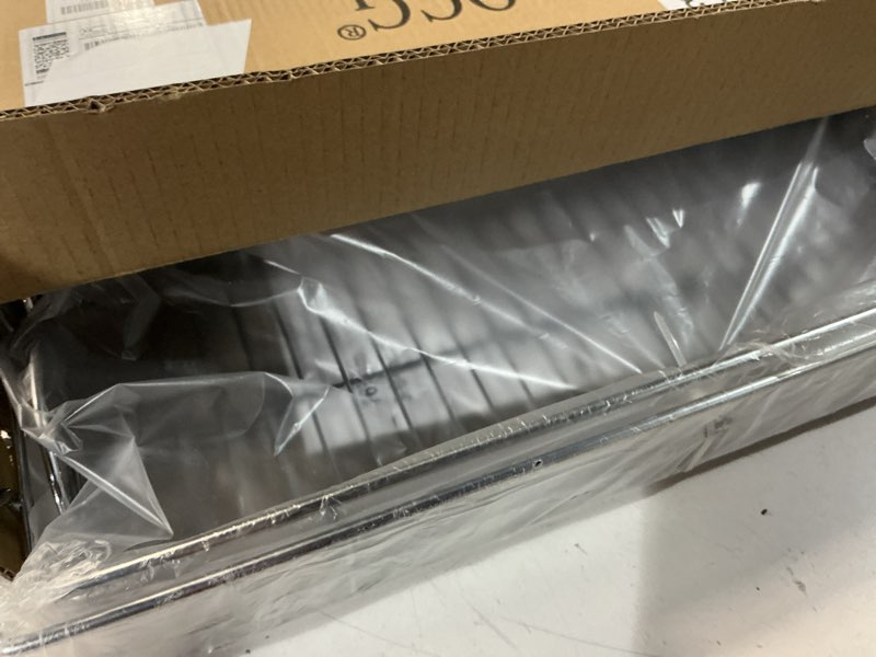 Condition photo showing Good Condition for ocg under sink cabinet organizer two tier pull out shelf (14.75w x 21d), under sink sliding shelf for kitchen bathroom cabinet 2 tier chrome 14.75"w x 21"d