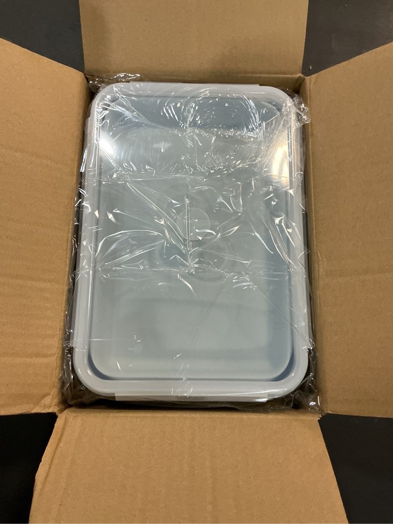 Condition photo showing New/Like New for extra large collapsible silicone food storage containers with lids & air vent, 2 pack 2000ml/68oz, xxl foldable marinade container for kitchen, camping, dishwasher, microwave, freezer safe, bpa free 2x2000blue