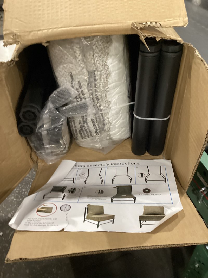 Condition photo showing New/Like New for HollyHOME Mid Century Modern Accent Chair, Comfy Reading Chair with Soft Cushion, Metal Frame Fabric Large Lazy Chair, Upholstered Lounge Sofa Chairs for Living Room, Bedroom, Balcony, Camel&Blue