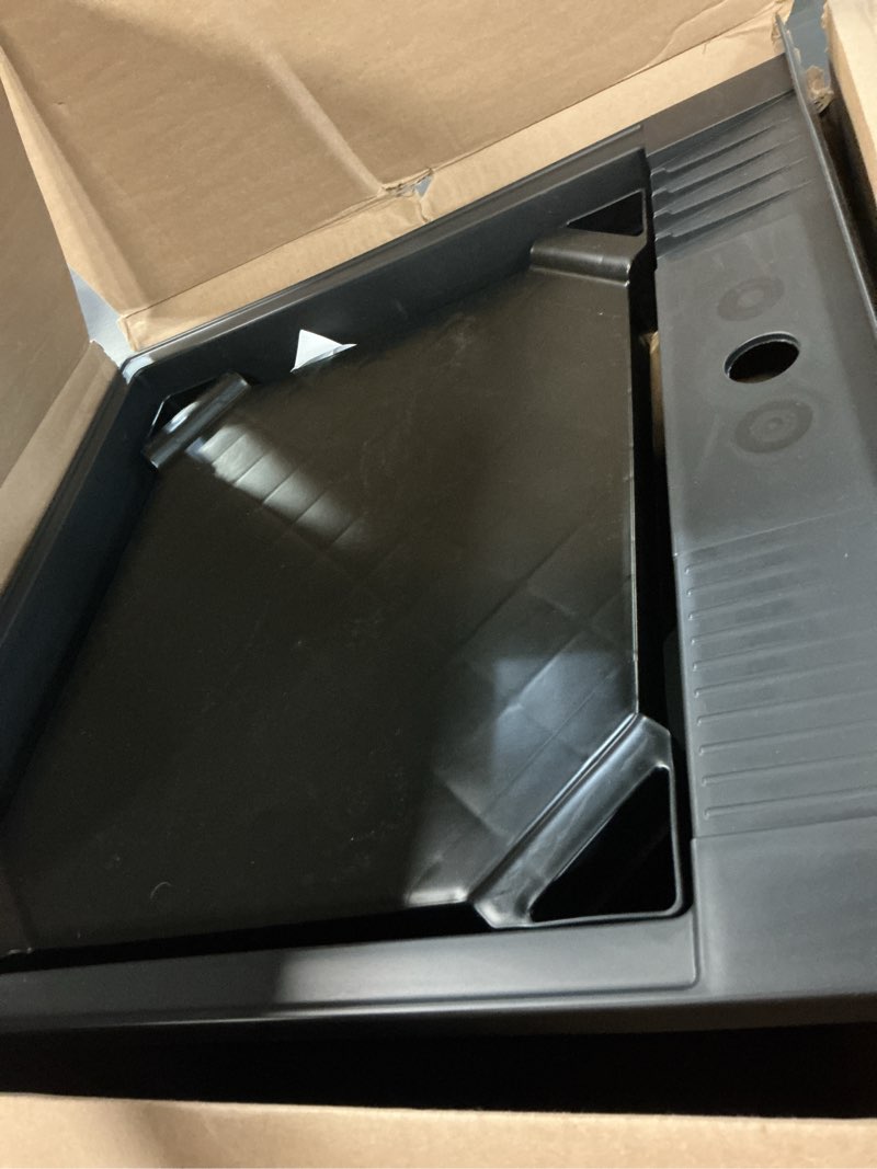 Condition photo showing As Is for project source 24-in x 24-in 1-basin black freestanding utility tub with drain and faucet