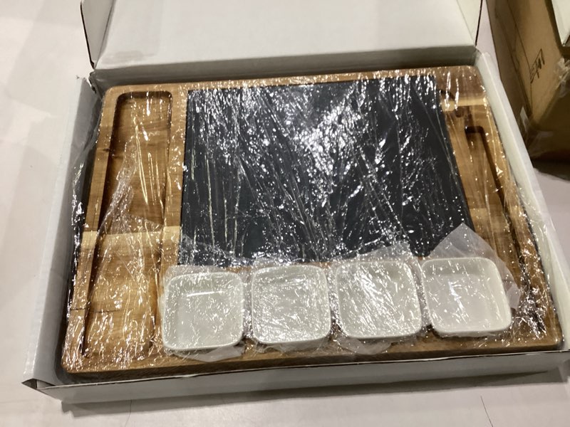 Condition photo showing New/Like New for premium large cheese boards acacia nice charcuterie boards gift set handcrafted cheese tray set unique housewarming gifts, wedding gifts for couple, bridal shower gifts (retangular-slate) modern