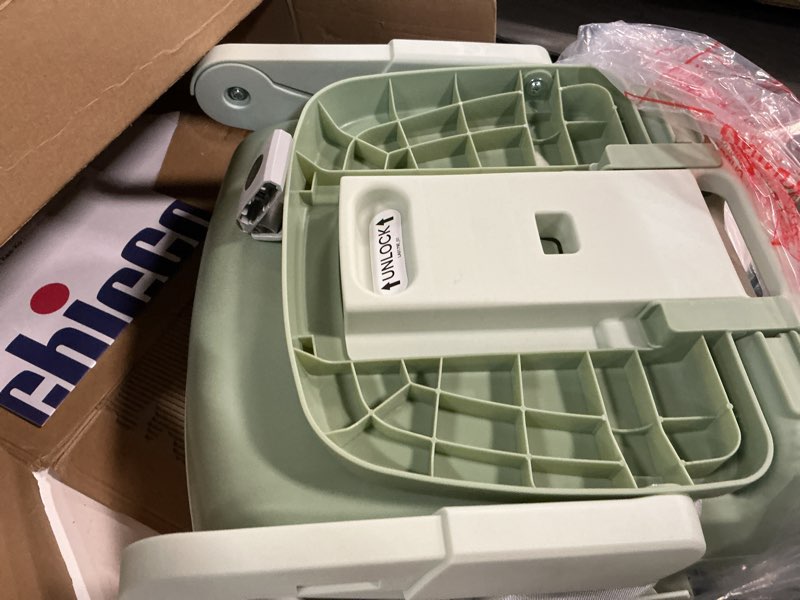 Condition photo showing As Is for Chicco Bento Booster 3-in-1 Portable Booster Seat for Table, Feeding Seat and Toddler Chair for Babies and Toddlers, for Children up to 50 lbs., Lightweight, Compact Fold | Sage/Green