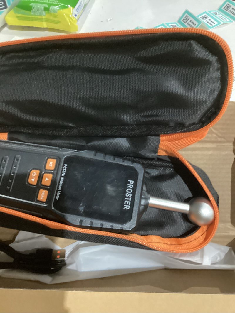 Condition photo showing As Is for Proster Rechargeable Moisture Meter - Pinless Damp Meter for Walls with 2.4 inch Colour LCD Screen Sound Light Alarm Damp Detector Detects 5-40 mm Depth for Wood Building Cardboard Concrete Black+Orange