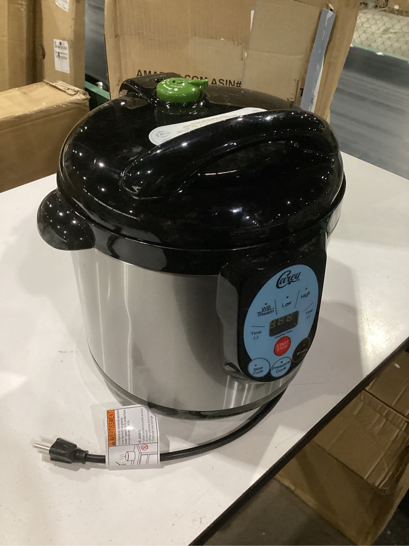 Condition photo showing As Is for carey dpc-9ss smart electric pressure cooker and canner, stainless steel, 9.5 qt
