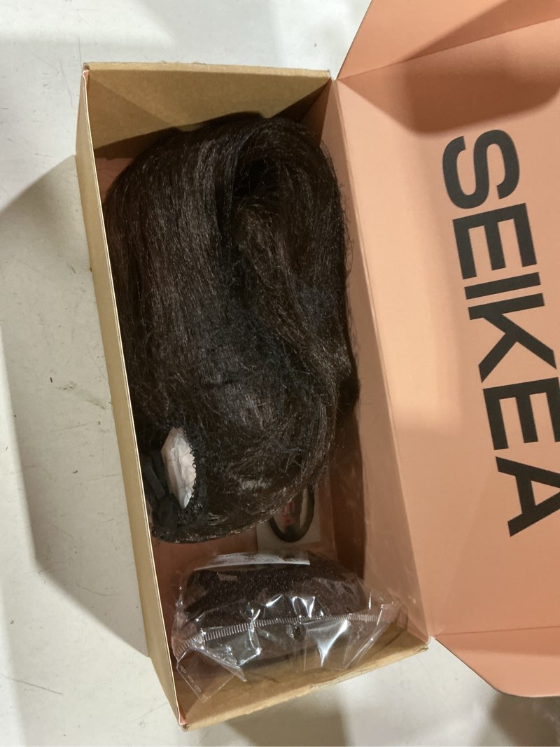 Condition photo showing Good Condition for seikea cheer ponytail hair piece, 100% super protein fiber straight cheerleader hairpiece lightweight silky smooth fluffy 18" ponytail extension for cheerleader competition, dance black/dark brown