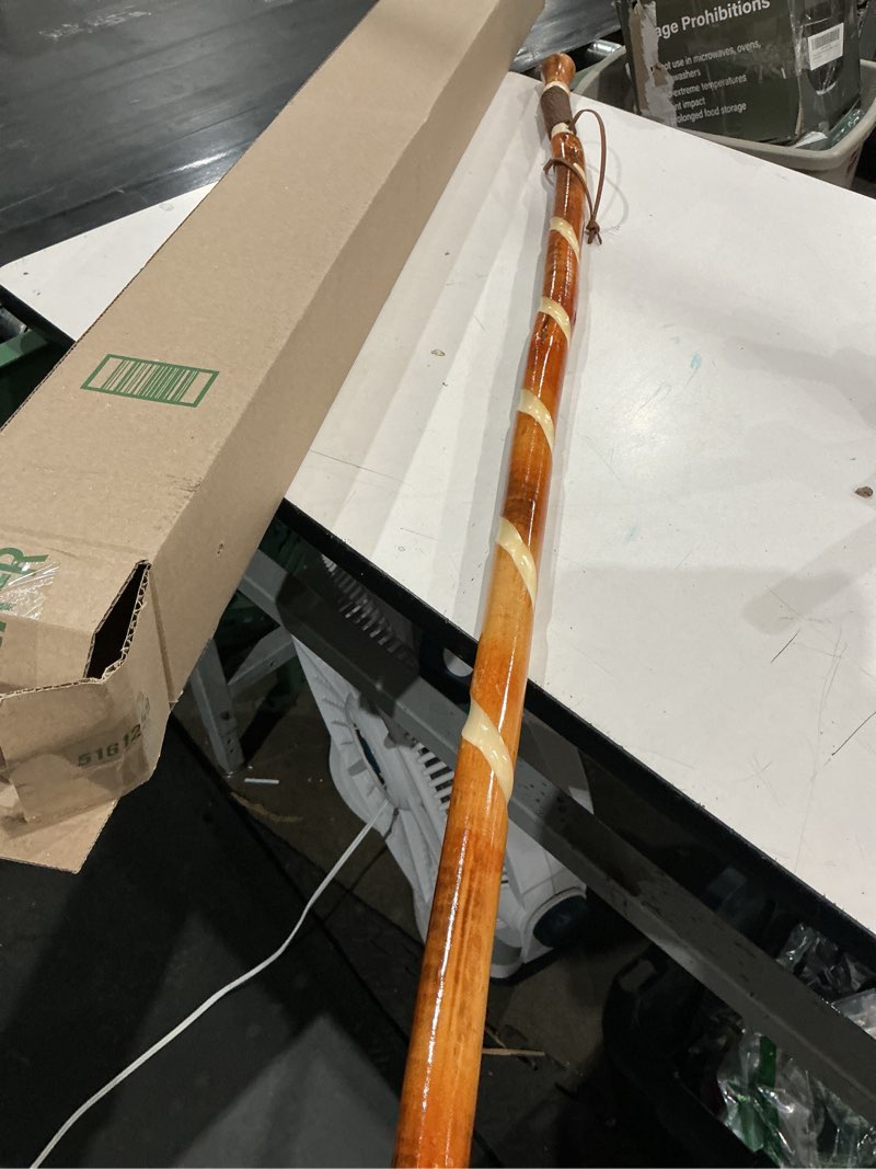 Condition photo showing As Is for wooden walking stick willow cane for seniors hiking & balance