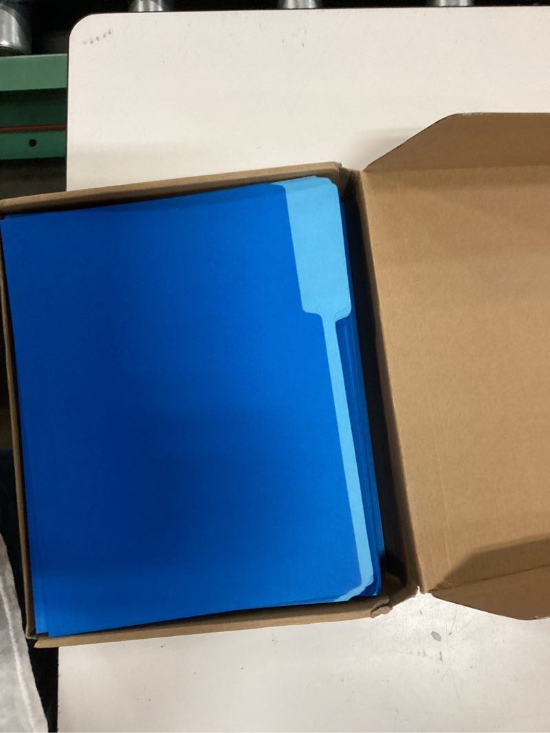 Condition photo showing As Is for sunee file folders, 120 pack manilla folders 8.5 x 11, colored file folders home office school supplies for documents files paper,blue