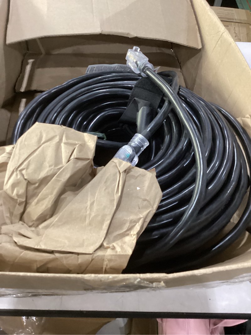 Condition photo showing As Is for not tested 200ft outdoor/indoor extension cord 10/3 gauge ultra heavy duty 3 prong sjtw, waterproof, flexible cold-resistant long power cord,10a 125v 1000w, black by lifesupplyusa 200 ft 10awg black