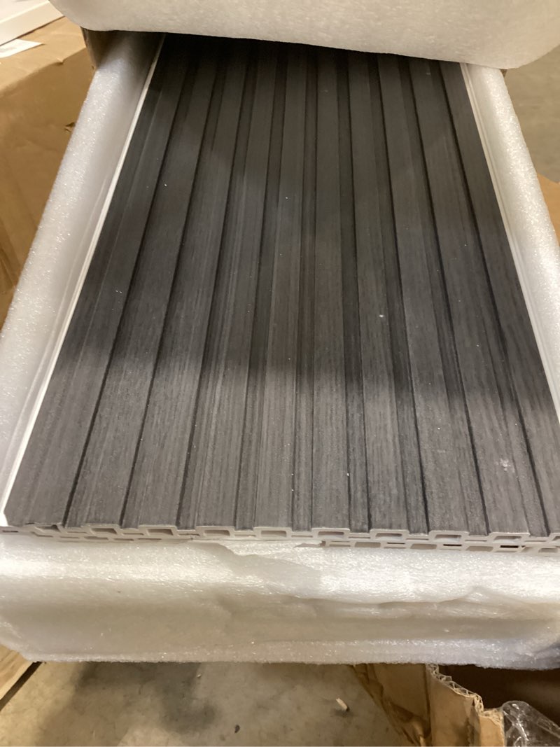 Condition photo showing As Is for wpc slat wall panels 8 pack 96" x 8.2", waterproof fluted wall paneling, accent 3d wall panel for wall decor, bathroom, bedroom, office - widen low grille black (cover approx.44 sq.ft)