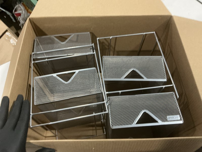 Condition photo showing Good Condition for mind reader accessory organizer, supply storage, makeup, office, kitchen, metal mesh, 8.25"l x 12.5"w x 12.5"h, silver silver 8.25" l x 12.5" w x 12.5" h