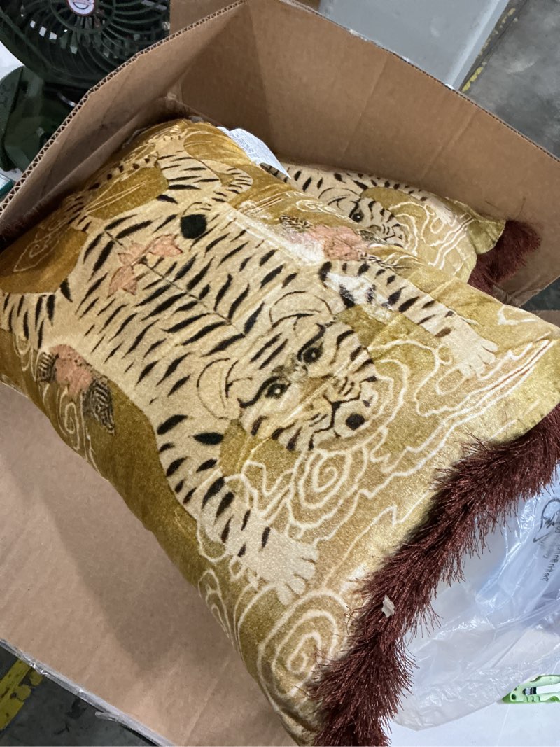 Condition photo showing Good Condition for creative co-op tibetan tiger print fringe cotton velvet lumbar pillow, multicolor finish