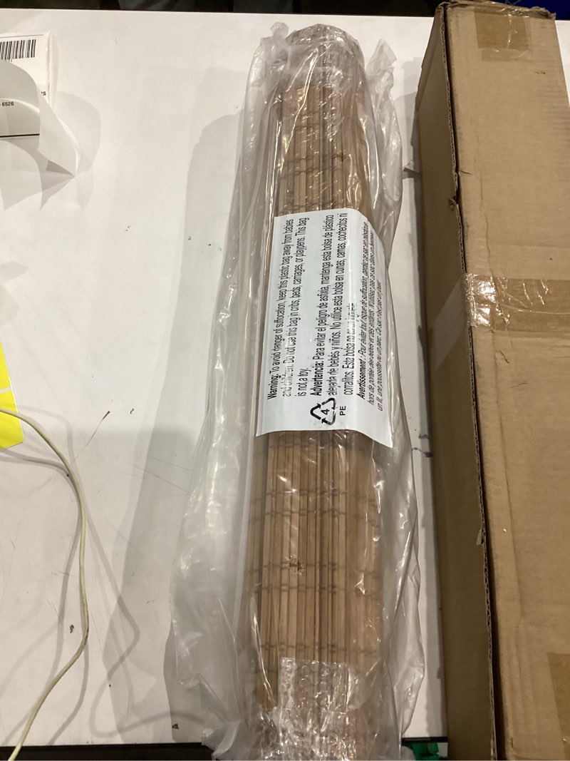 Condition photo showing New/Like New for LazBlinds No Tools No Drill Cordless Bamboo Roman Shades, Light Filtering Window Treatment, Roll Up Bamboo Blinds for Window 26'' W x 64'' H, Tuscan B Tuscan B 26'' W x 64'' H