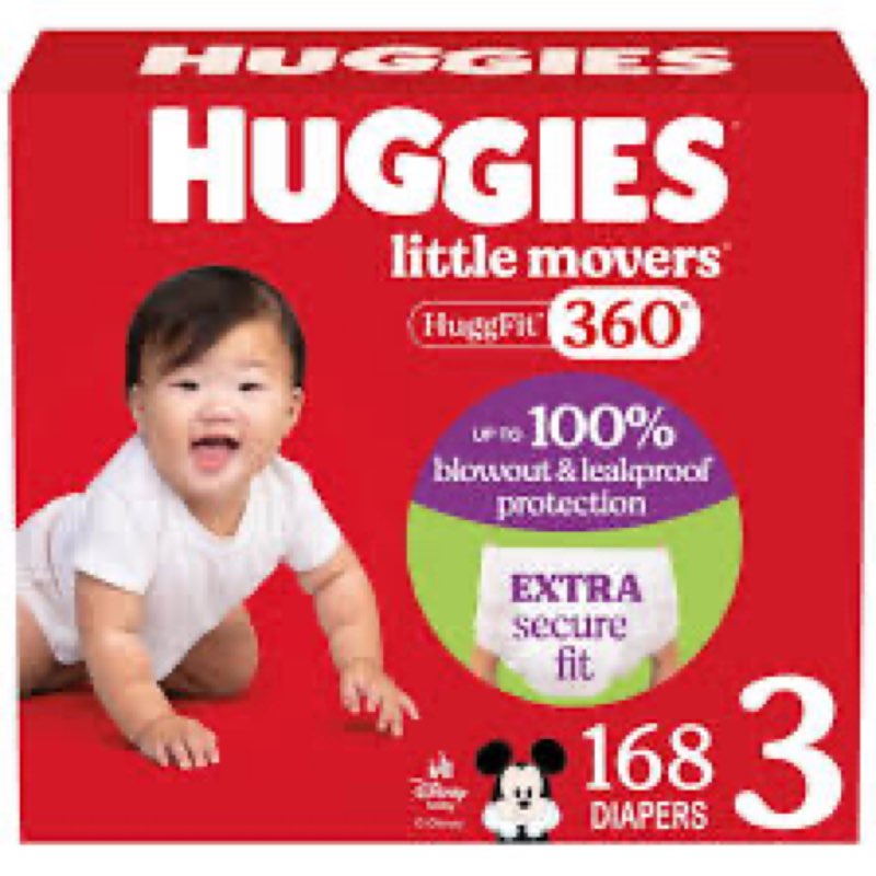 (Size:3)Huggies Little Movers HuggFit 360 Baby Diapers with 360 Waistband , 168 diapers /couches