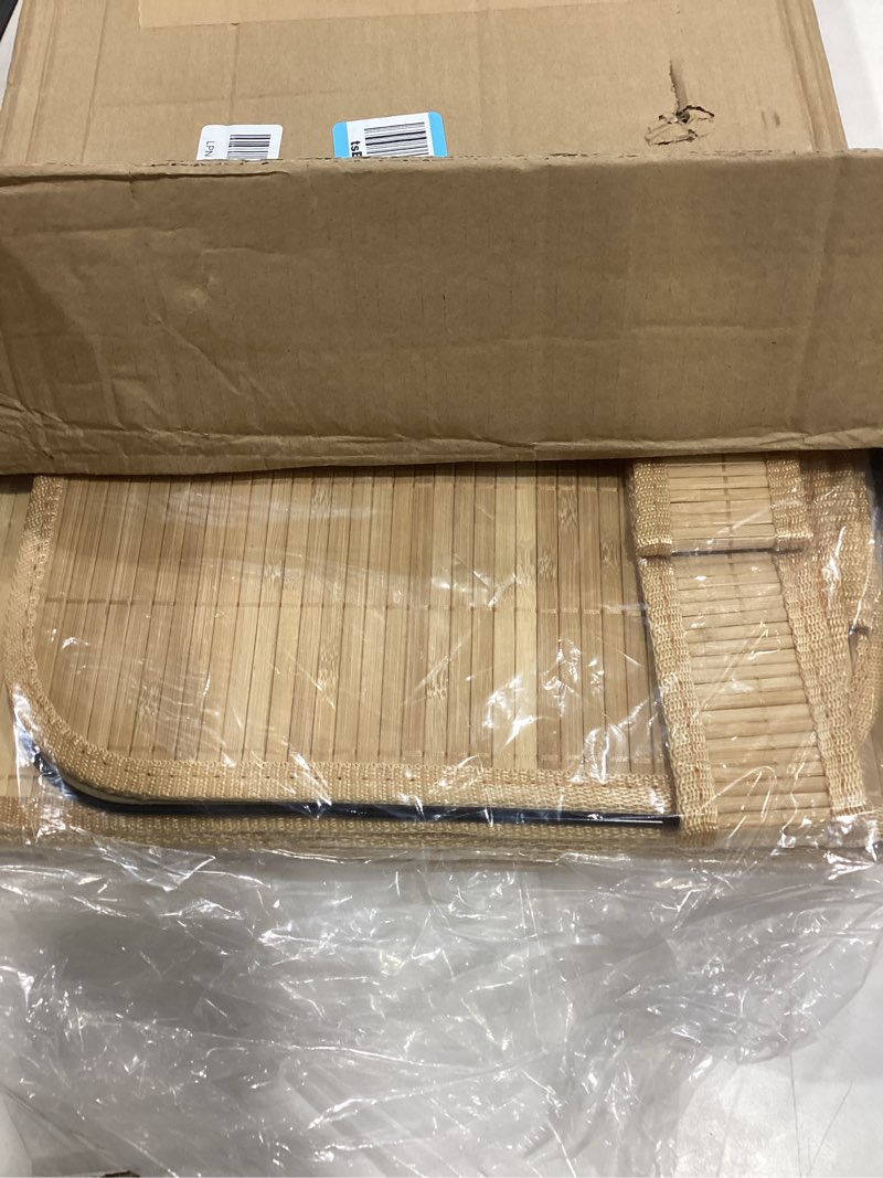 Condition photo showing As Is for 2 Pack 27 Gallon Bamboo Slim Trash Can with Lid Large Foldable Slim Rectangular Garbage Can Bamboo Waste Basket for Bathroom Bedroom Office Home Salon Spa (Wooden Color) 24.8×20.9×13 Inches Wooden Color 2