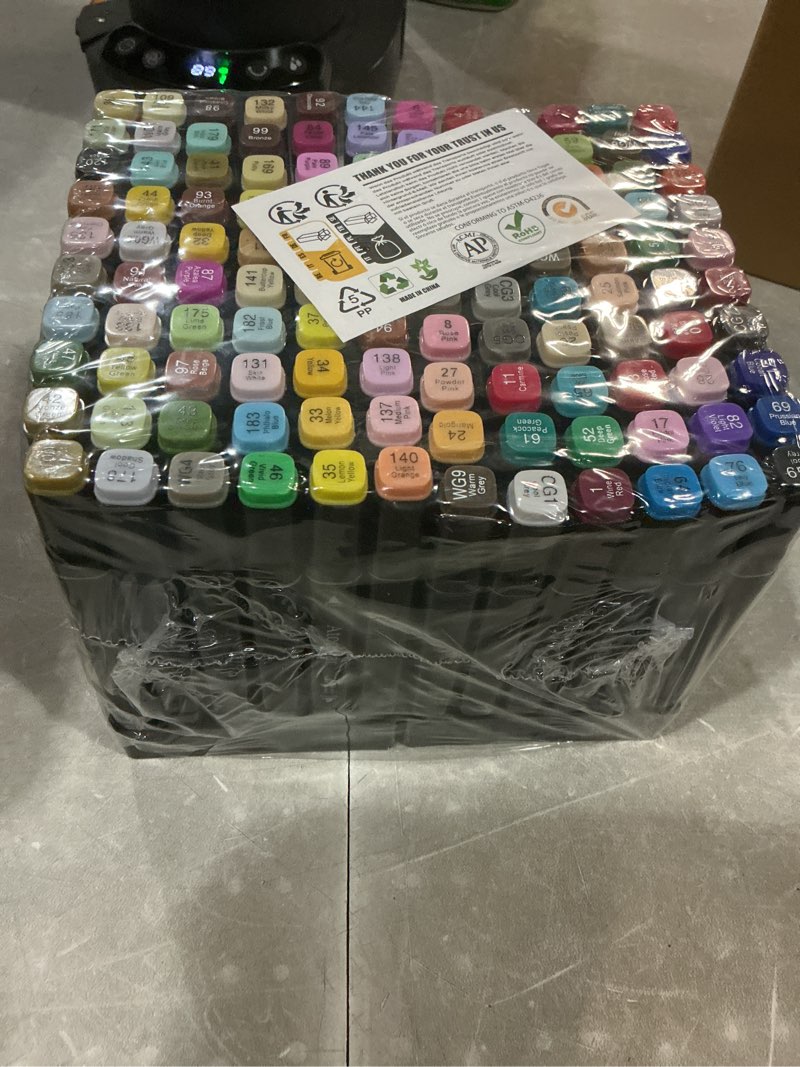 Condition photo showing New/Like New for 120 colors dual tip artist alcohol markers set with carrying case - perfect for coloring, drawing, sketching, card making and illustration - perfect for adults
